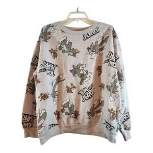 Tom & Jerry crewneck sweatshirt gray XXL (19) cotton blend cat amd mouse cartoon